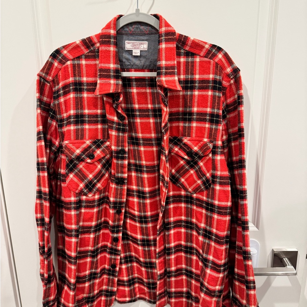 J. Crew Wallace & Barnes Red and Black Plaid Heavy Flannel Shirt